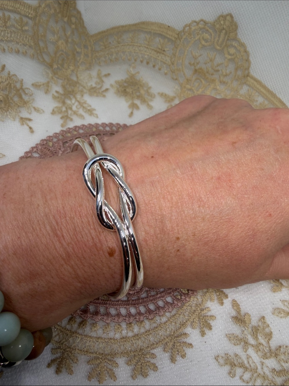 925 Sterling Silver Open Cuff Bracelet | Heavy Modern Knot Design Old Money